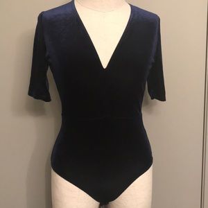 Aqua velvet blue vneck bodysuit